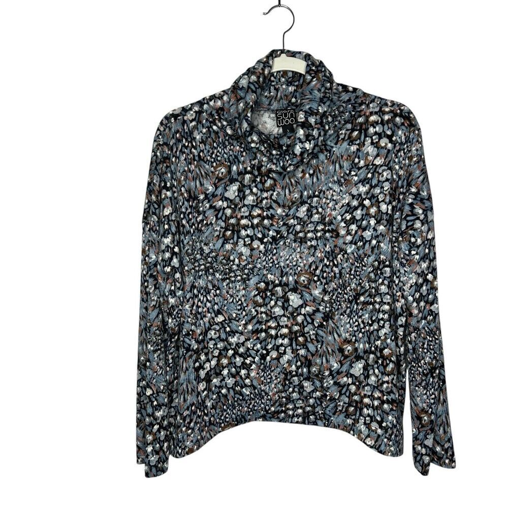 Clara Sun Woo Sweater Womens Large Abstract Cowl Neck Textured USA Made Stretch